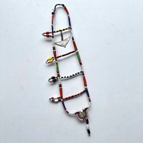 Vintage Maasai Beaded Ladder Earring – Kenyan Tribal Jewelry with Unique Story - Picture 2 of 10